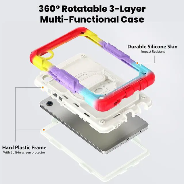 Alt view image 3 of 7 - Heavy Duty Shockproof Case with 360° Rotatable Stand, Hand & Shoulder Strap for Samsung Galaxy Tab A11 8.7" (2025) / Tab A9 8.7" (2023), Camouflage Red