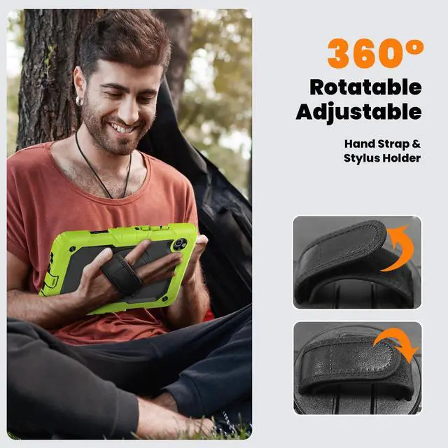 Alt view image 7 of 7 - Heavy Duty Shockproof Case with 360° Rotatable Stand, Hand & Shoulder Strap for Samsung Galaxy Tab A11 8.7" (2025) / Tab A9 8.7" (2023), Green