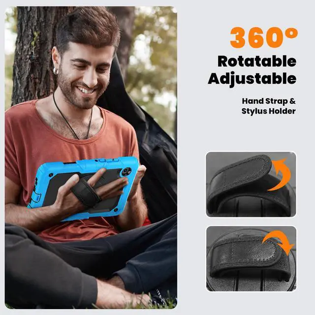 Alt view image 7 of 7 - Heavy Duty Shockproof Case with 360° Rotatable Stand, Hand & Shoulder Strap for Samsung Galaxy Tab A11 8.7" (2025) / Tab A9 8.7" (2023), Light Blue