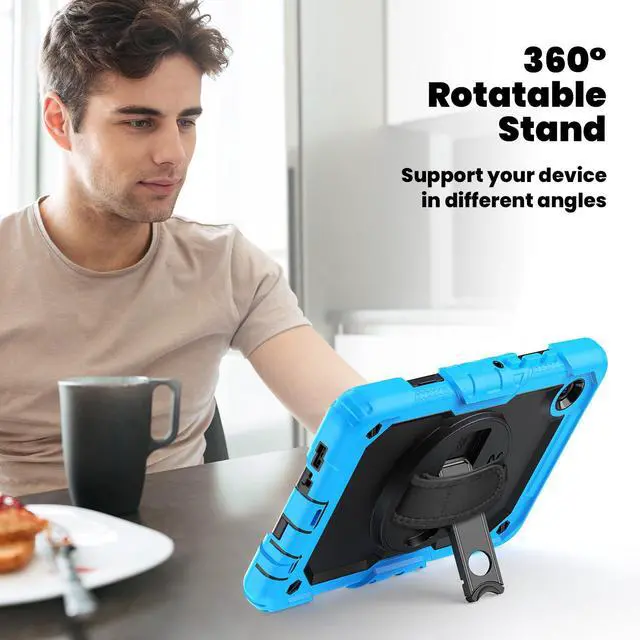 Alt view image 5 of 7 - Heavy Duty Shockproof Case with 360° Rotatable Stand, Hand & Shoulder Strap for Samsung Galaxy Tab A11 8.7" (2025) / Tab A9 8.7" (2023), Light Blue