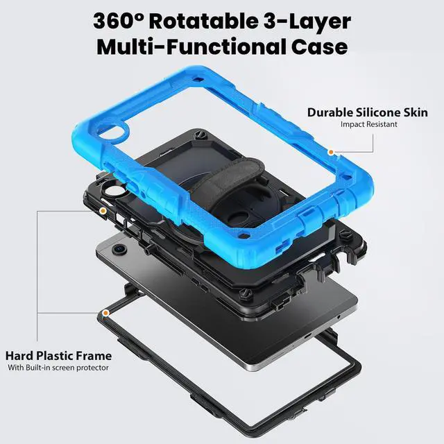 Alt view image 3 of 7 - Heavy Duty Shockproof Case with 360° Rotatable Stand, Hand & Shoulder Strap for Samsung Galaxy Tab A11 8.7" (2025) / Tab A9 8.7" (2023), Light Blue