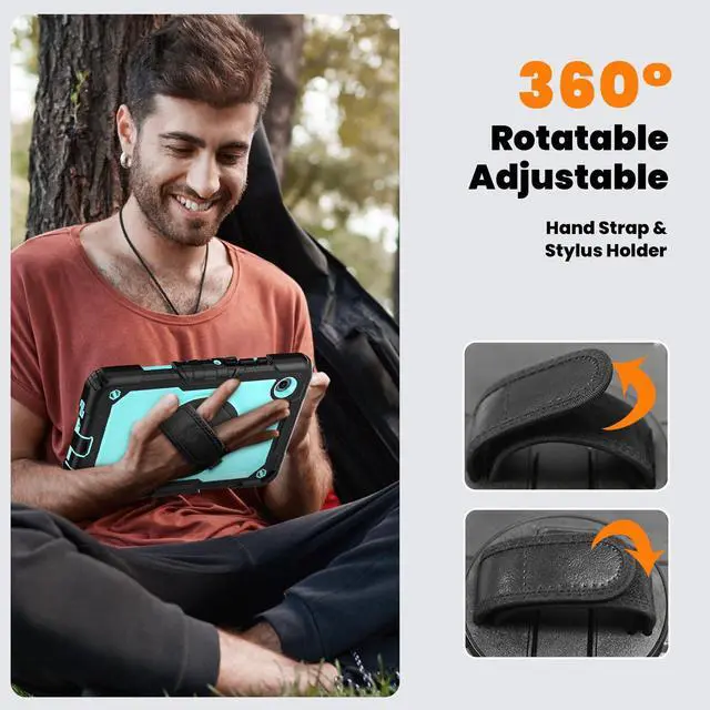 Alt view image 7 of 7 - Heavy Duty Shockproof Case with 360° Rotatable Stand, Hand & Shoulder Strap for Samsung Galaxy Tab A11 8.7" (2025) / Tab A9 8.7" (2023), Light bluePC