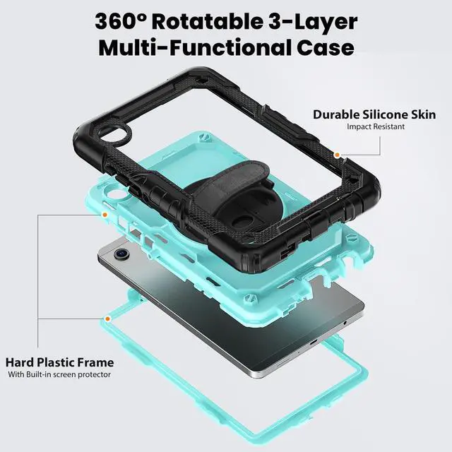 Alt view image 3 of 7 - Heavy Duty Shockproof Case with 360° Rotatable Stand, Hand & Shoulder Strap for Samsung Galaxy Tab A11 8.7" (2025) / Tab A9 8.7" (2023), Light bluePC