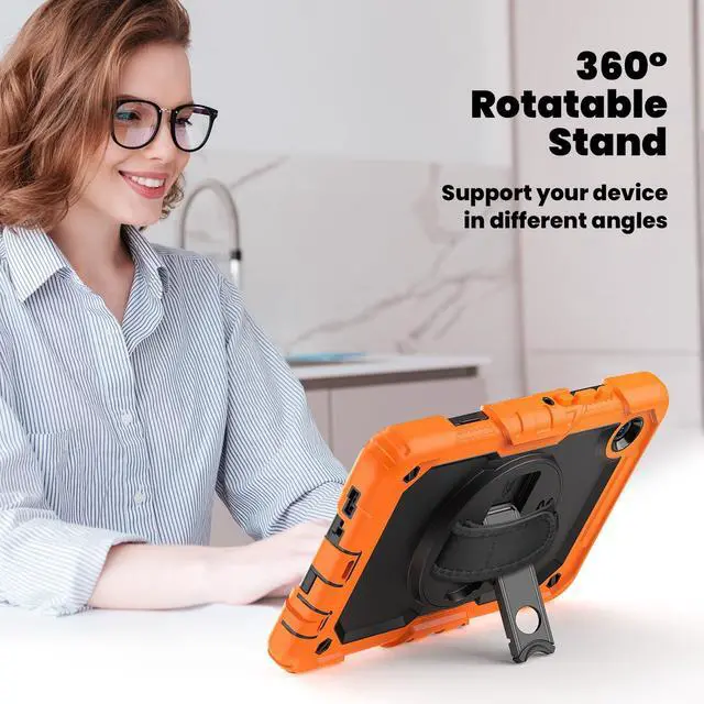 Alt view image 5 of 7 - Heavy Duty Shockproof Case with 360° Rotatable Stand, Hand & Shoulder Strap for Samsung Galaxy Tab A11 8.7" (2025) / Tab A9 8.7" (2023), Orange