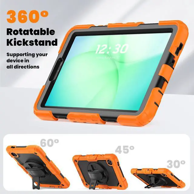 Alt view image 6 of 7 - Heavy Duty Shockproof Case with 360° Rotatable Stand, Hand & Shoulder Strap for Samsung Galaxy Tab A11 8.7" (2025) / Tab A9 8.7" (2023), Orange