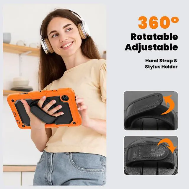 Alt view image 7 of 7 - Heavy Duty Shockproof Case with 360° Rotatable Stand, Hand & Shoulder Strap for Samsung Galaxy Tab A11 8.7" (2025) / Tab A9 8.7" (2023), Orange