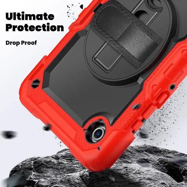 Alt view image 4 of 7 - Heavy Duty Shockproof Case with 360° Rotatable Stand, Hand & Shoulder Strap for Samsung Galaxy Tab A11 8.7" (2025) / Tab A9 8.7" (2023), Red