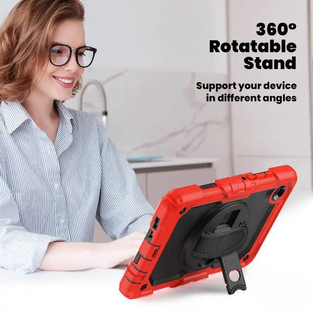 Alt view image 5 of 7 - Heavy Duty Shockproof Case with 360° Rotatable Stand, Hand & Shoulder Strap for Samsung Galaxy Tab A11 8.7" (2025) / Tab A9 8.7" (2023), Red