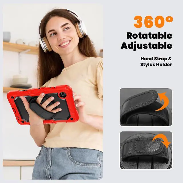 Alt view image 7 of 7 - Heavy Duty Shockproof Case with 360° Rotatable Stand, Hand & Shoulder Strap for Samsung Galaxy Tab A11 8.7" (2025) / Tab A9 8.7" (2023), Red