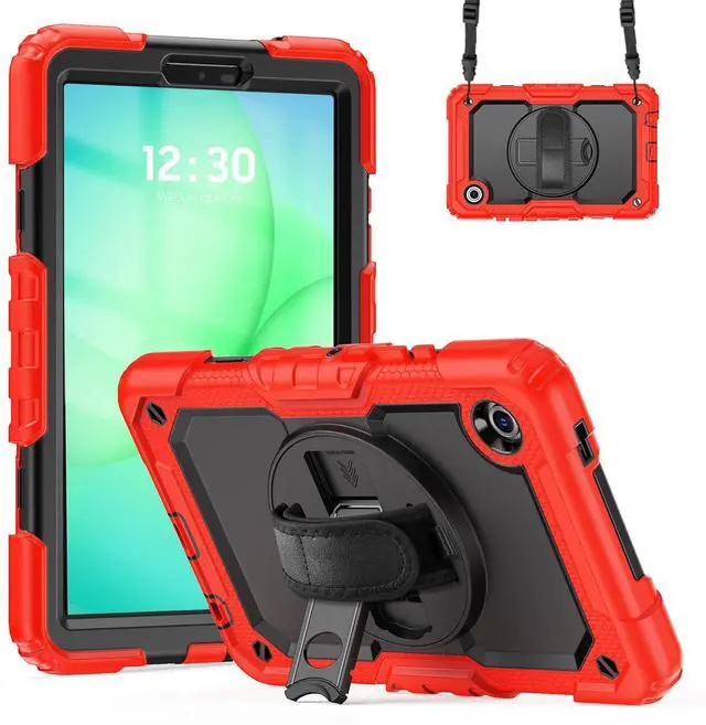 Main image of Heavy Duty Shockproof Case with 360° Rotatable Stand, Hand & Shoulder Strap for Samsung Galaxy Tab A11 8.7" (2025) / Tab A9 8.7" (2023), Red