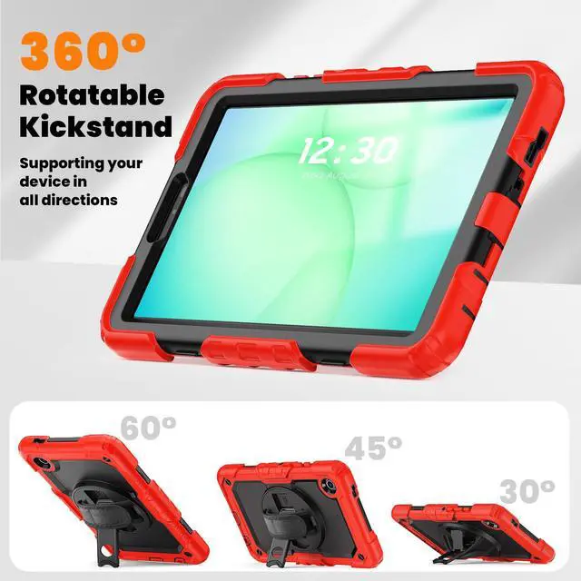 Alt view image 6 of 7 - Heavy Duty Shockproof Case with 360° Rotatable Stand, Hand & Shoulder Strap for Samsung Galaxy Tab A11 8.7" (2025) / Tab A9 8.7" (2023), Red