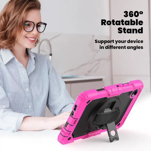 Alt view image 5 of 7 - Heavy Duty Shockproof Case with 360° Rotatable Stand, Hand & Shoulder Strap for Samsung Galaxy Tab A11 8.7" (2025) / Tab A9 8.7" (2023), Rose
