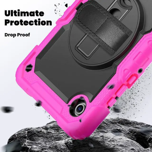 Alt view image 4 of 7 - Heavy Duty Shockproof Case with 360° Rotatable Stand, Hand & Shoulder Strap for Samsung Galaxy Tab A11 8.7" (2025) / Tab A9 8.7" (2023), Rose