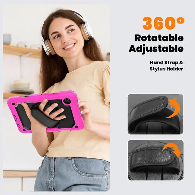 Alt view image 7 of 7 - Heavy Duty Shockproof Case with 360° Rotatable Stand, Hand & Shoulder Strap for Samsung Galaxy Tab A11 8.7" (2025) / Tab A9 8.7" (2023), Rose