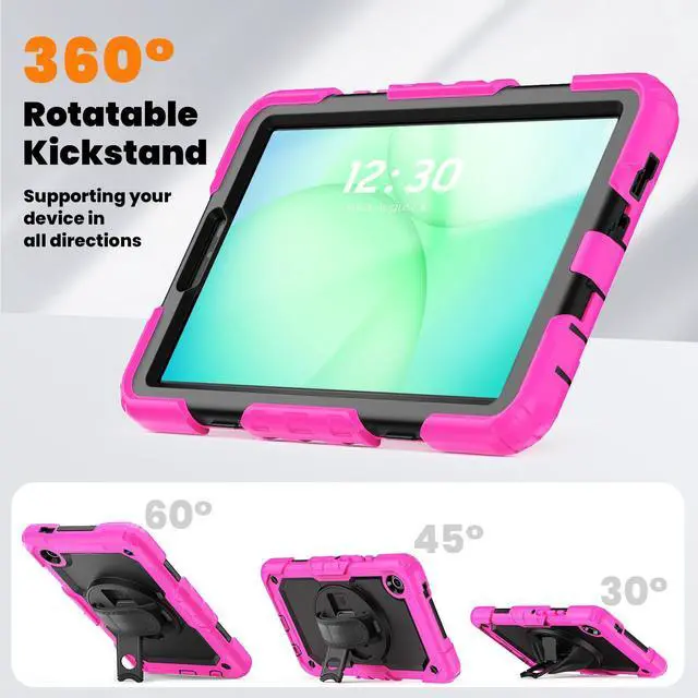 Alt view image 6 of 7 - Heavy Duty Shockproof Case with 360° Rotatable Stand, Hand & Shoulder Strap for Samsung Galaxy Tab A11 8.7" (2025) / Tab A9 8.7" (2023), Rose