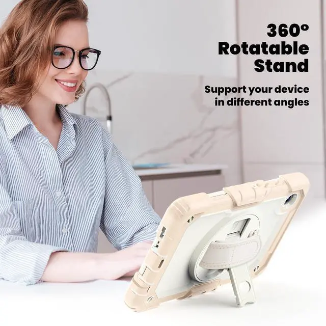 Alt view image 5 of 7 - Heavy Duty Shockproof Case with 360° Rotatable Stand, Hand & Shoulder Strap for Samsung Galaxy Tab A11 8.7" (2025) / Tab A9 8.7" (2023), Rose Gold