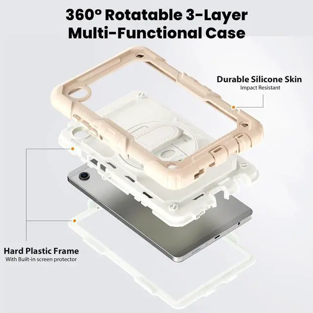 Alt view image 3 of 7 - Heavy Duty Shockproof Case with 360° Rotatable Stand, Hand & Shoulder Strap for Samsung Galaxy Tab A11 8.7" (2025) / Tab A9 8.7" (2023), Rose Gold