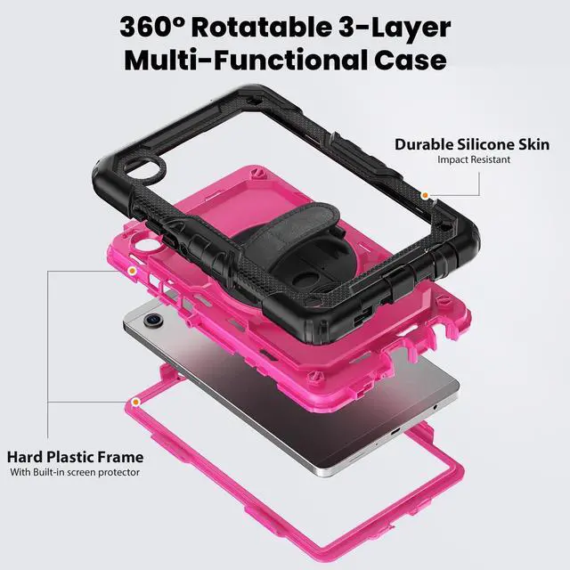 Alt view image 3 of 7 - Heavy Duty Shockproof Case with 360° Rotatable Stand, Hand & Shoulder Strap for Samsung Galaxy Tab A11 8.7" (2025) / Tab A9 8.7" (2023), RosePC