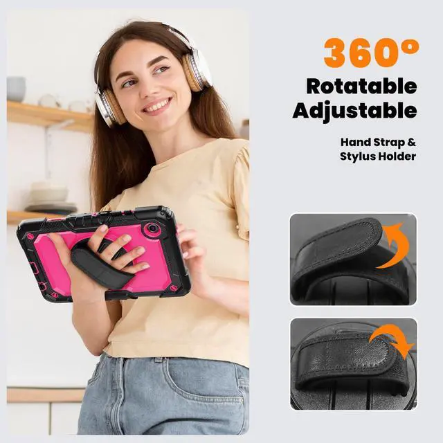 Alt view image 7 of 7 - Heavy Duty Shockproof Case with 360° Rotatable Stand, Hand & Shoulder Strap for Samsung Galaxy Tab A11 8.7" (2025) / Tab A9 8.7" (2023), RosePC