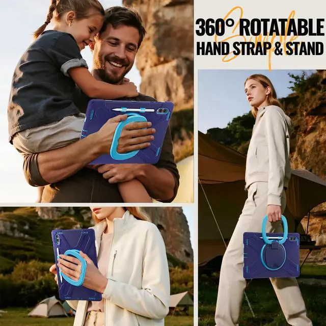 Alt view image 6 of 7 - Rugged Silicone Case w/Handle,360°Stand,Strap & Pen Slot for Tab S11 Ultra 14.6",Navy Blue