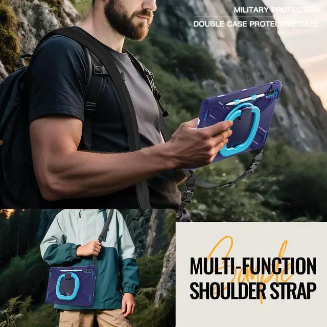 Alt view image 5 of 7 - Rugged Silicone Case w/Handle,360°Stand,Strap & Pen Slot for Tab S11 Ultra 14.6",Navy Blue