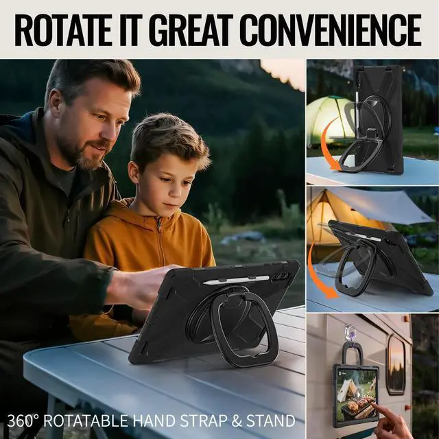 Alt view image 7 of 7 - Rugged Silicone Case w/Handle,360°Stand,Strap & Pen Slot for Tab S11 Ultra 14.6" Black