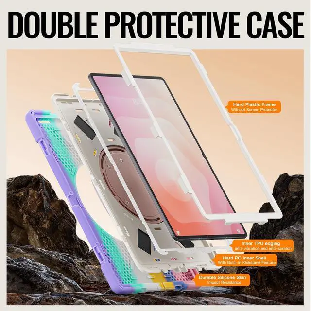 Alt view image 3 of 7 - Rugged Silicone Case w/Handle,360°Stand,Strap & Pen Slot for Tab S11 Ultra 14.6" Colorful Pink