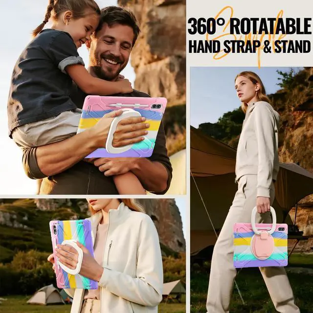 Alt view image 7 of 7 - Rugged Silicone Case w/Handle,360°Stand,Strap & Pen Slot for Tab S11 Ultra 14.6" Colorful Pink