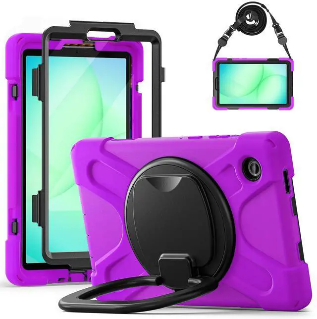 Main image of Rugged Silicone Case with Handle Grip, 360° Kickstand, Strap & S Pen Holder for Samsung Galaxy Tab A11 8.7" (2025) / Tab A9 8.7" (2023), Purple