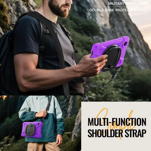 Alt view image 5 of 7 - Rugged Silicone Case with Handle Grip, 360° Kickstand, Strap & S Pen Holder for Samsung Galaxy Tab A11 8.7" (2025) / Tab A9 8.7" (2023), Purple