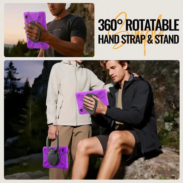 Alt view image 7 of 7 - Rugged Silicone Case with Handle Grip, 360° Kickstand, Strap & S Pen Holder for Samsung Galaxy Tab A11 8.7" (2025) / Tab A9 8.7" (2023), Purple
