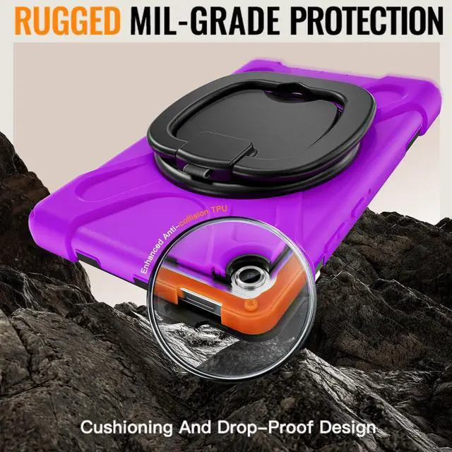 Alt view image 6 of 7 - Rugged Silicone Case with Handle Grip, 360° Kickstand, Strap & S Pen Holder for Samsung Galaxy Tab A11 8.7" (2025) / Tab A9 8.7" (2023), Purple