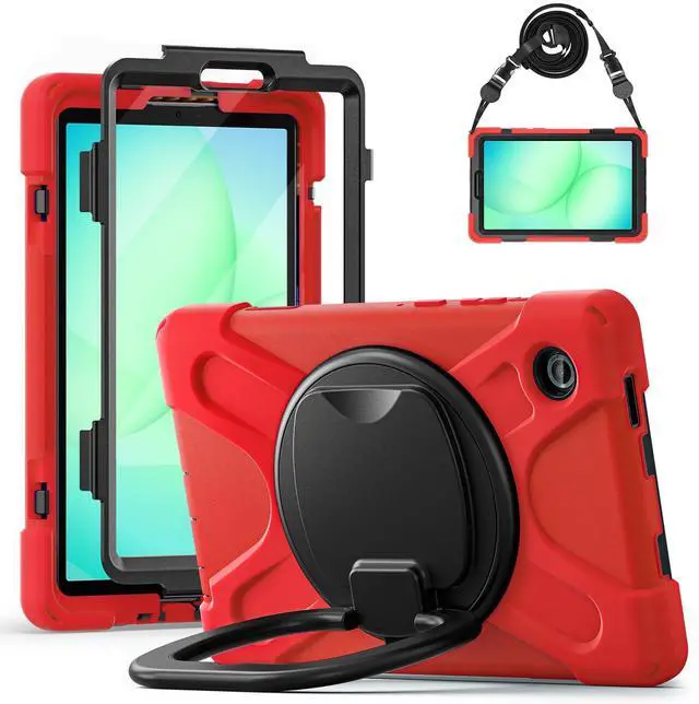 Main image of Rugged Silicone Case with Handle Grip, 360° Kickstand, Strap & S Pen Holder for Samsung Galaxy Tab A11 8.7" (2025) / Tab A9 8.7" (2023), Red
