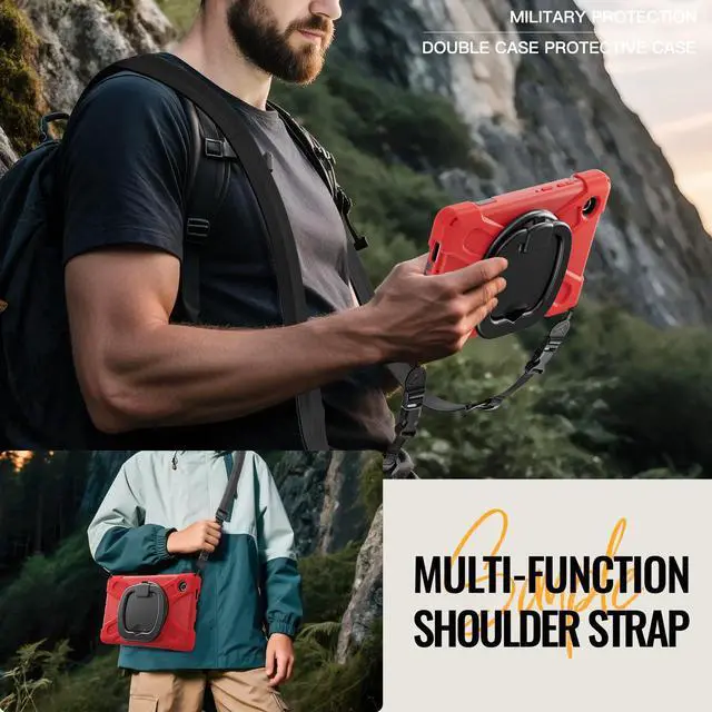 Alt view image 5 of 7 - Rugged Silicone Case with Handle Grip, 360° Kickstand, Strap & S Pen Holder for Samsung Galaxy Tab A11 8.7" (2025) / Tab A9 8.7" (2023), Red