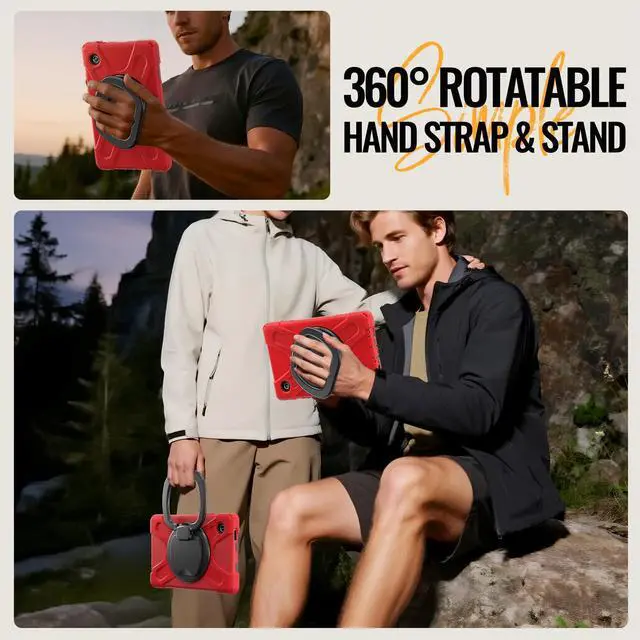 Alt view image 7 of 7 - Rugged Silicone Case with Handle Grip, 360° Kickstand, Strap & S Pen Holder for Samsung Galaxy Tab A11 8.7" (2025) / Tab A9 8.7" (2023), Red