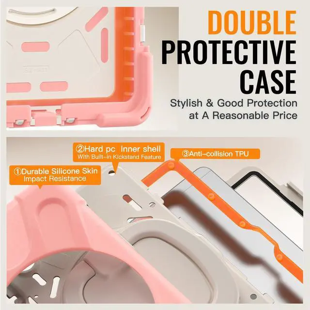 Alt view image 3 of 7 - Rugged Silicone Case with Handle Grip, 360° Kickstand, Strap & S Pen Holder for Samsung Galaxy Tab A11 8.7" (2025) / Tab A9 8.7" (2023), Pink