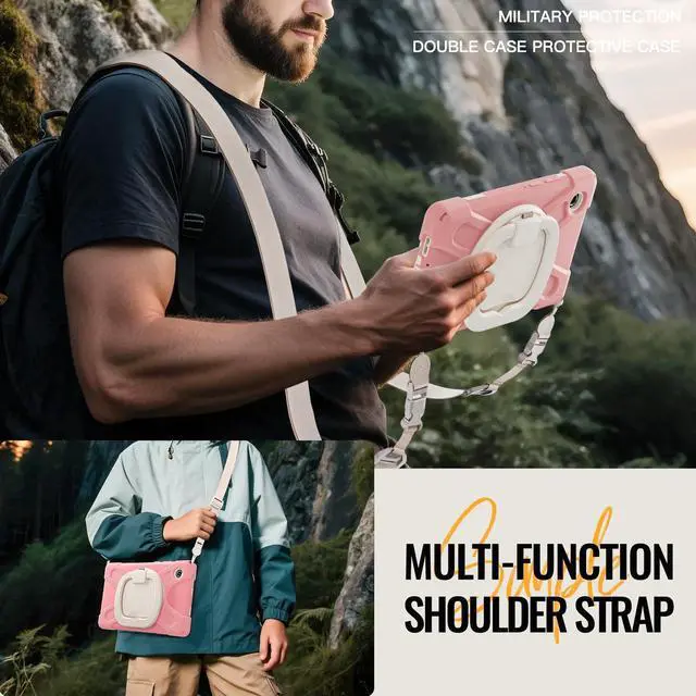 Alt view image 5 of 7 - Rugged Silicone Case with Handle Grip, 360° Kickstand, Strap & S Pen Holder for Samsung Galaxy Tab A11 8.7" (2025) / Tab A9 8.7" (2023), Pink
