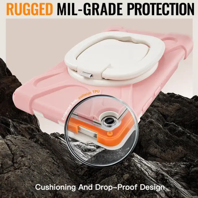 Alt view image 6 of 7 - Rugged Silicone Case with Handle Grip, 360° Kickstand, Strap & S Pen Holder for Samsung Galaxy Tab A11 8.7" (2025) / Tab A9 8.7" (2023), Pink