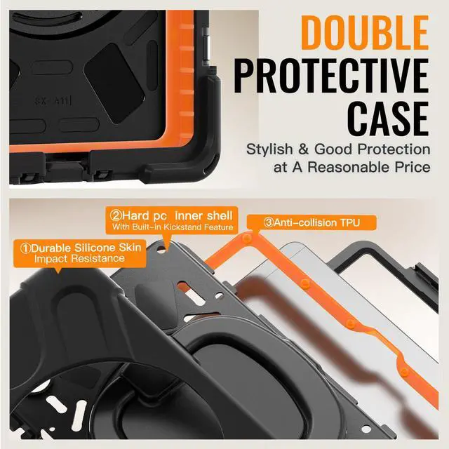 Alt view image 3 of 7 - Rugged Silicone Case with Handle Grip, 360° Kickstand, Strap & S Pen Holder for Samsung Galaxy Tab A11 8.7" (2025) / Tab A9 8.7" (2023), Black