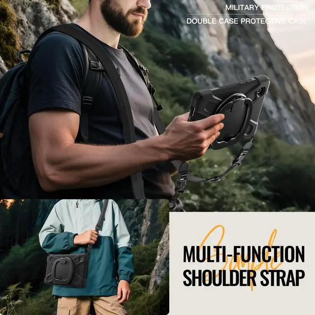 Alt view image 5 of 7 - Rugged Silicone Case with Handle Grip, 360° Kickstand, Strap & S Pen Holder for Samsung Galaxy Tab A11 8.7" (2025) / Tab A9 8.7" (2023), Black