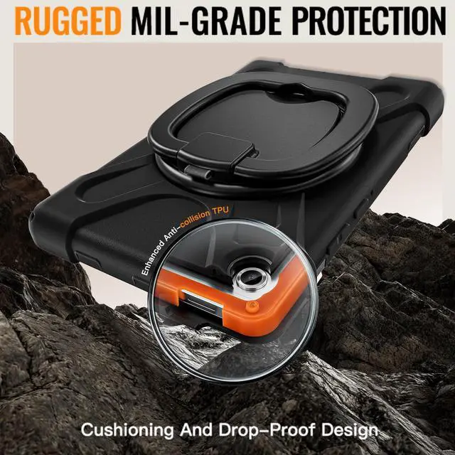 Alt view image 6 of 7 - Rugged Silicone Case with Handle Grip, 360° Kickstand, Strap & S Pen Holder for Samsung Galaxy Tab A11 8.7" (2025) / Tab A9 8.7" (2023), Black
