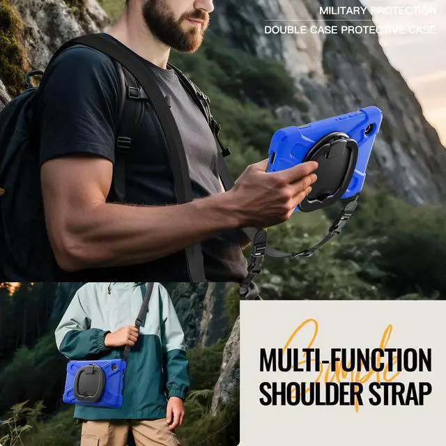 Alt view image 5 of 7 - Rugged Silicone Case with Handle Grip, 360° Kickstand, Strap & S Pen Holder for Samsung Galaxy Tab A11 8.7" (2025) / Tab A9 8.7" (2023), Blue