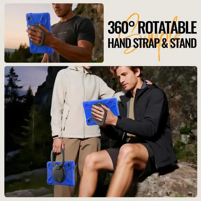 Alt view image 7 of 7 - Rugged Silicone Case with Handle Grip, 360° Kickstand, Strap & S Pen Holder for Samsung Galaxy Tab A11 8.7" (2025) / Tab A9 8.7" (2023), Blue