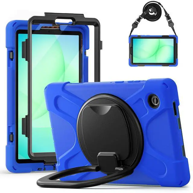 Main image of Rugged Silicone Case with Handle Grip, 360° Kickstand, Strap & S Pen Holder for Samsung Galaxy Tab A11 8.7" (2025) / Tab A9 8.7" (2023), Blue
