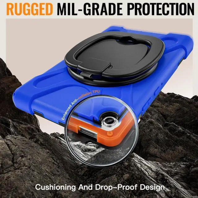 Alt view image 6 of 7 - Rugged Silicone Case with Handle Grip, 360° Kickstand, Strap & S Pen Holder for Samsung Galaxy Tab A11 8.7" (2025) / Tab A9 8.7" (2023), Blue
