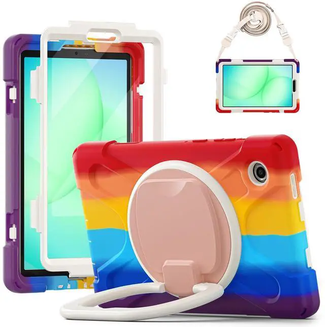 Main image of Rugged Silicone Case with Handle Grip, 360° Kickstand, Strap & S Pen Holder for Samsung Galaxy Tab A11 8.7" (2025) / Tab A9 8.7" (2023), Colorful red