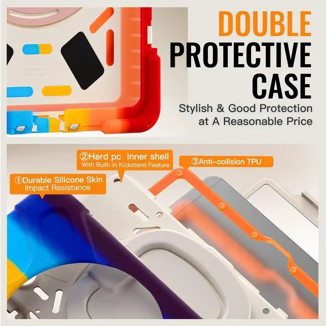 Alt view image 3 of 7 - Rugged Silicone Case with Handle Grip, 360° Kickstand, Strap & S Pen Holder for Samsung Galaxy Tab A11 8.7" (2025) / Tab A9 8.7" (2023), Colorful red