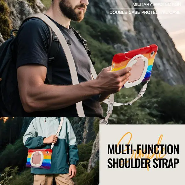 Alt view image 5 of 7 - Rugged Silicone Case with Handle Grip, 360° Kickstand, Strap & S Pen Holder for Samsung Galaxy Tab A11 8.7" (2025) / Tab A9 8.7" (2023), Colorful red