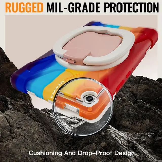 Alt view image 6 of 7 - Rugged Silicone Case with Handle Grip, 360° Kickstand, Strap & S Pen Holder for Samsung Galaxy Tab A11 8.7" (2025) / Tab A9 8.7" (2023), Colorful red