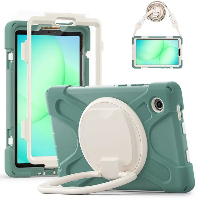 Main image of Rugged Silicone Case with Handle Grip, 360° Kickstand, Strap & S Pen Holder for Samsung Galaxy Tab A11 8.7" (2025) / Tab A9 8.7" (2023), Emerald Green